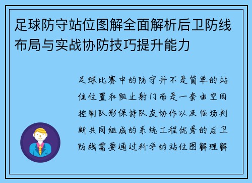 足球防守站位图解全面解析后卫防线布局与实战协防技巧提升能力 足球防守站位图解全面解析后卫防线布局与实战协防技巧提升能力